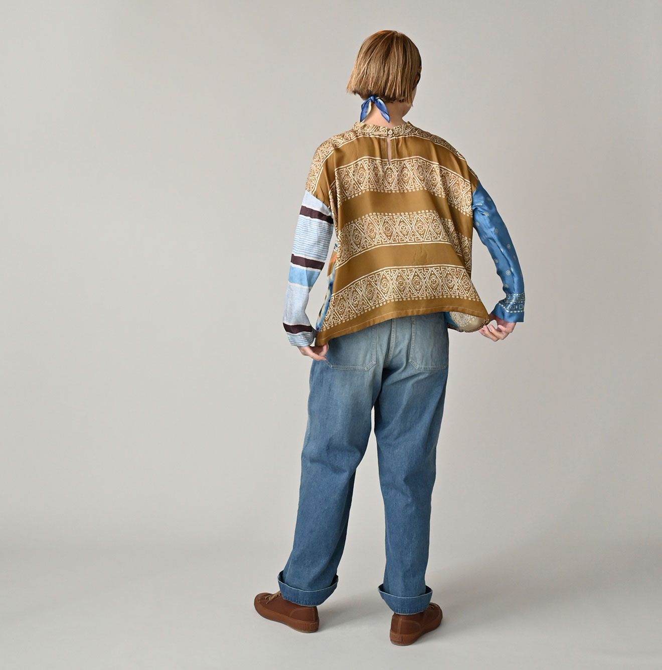 Picture Book Bandana Blouse Blue Female Model