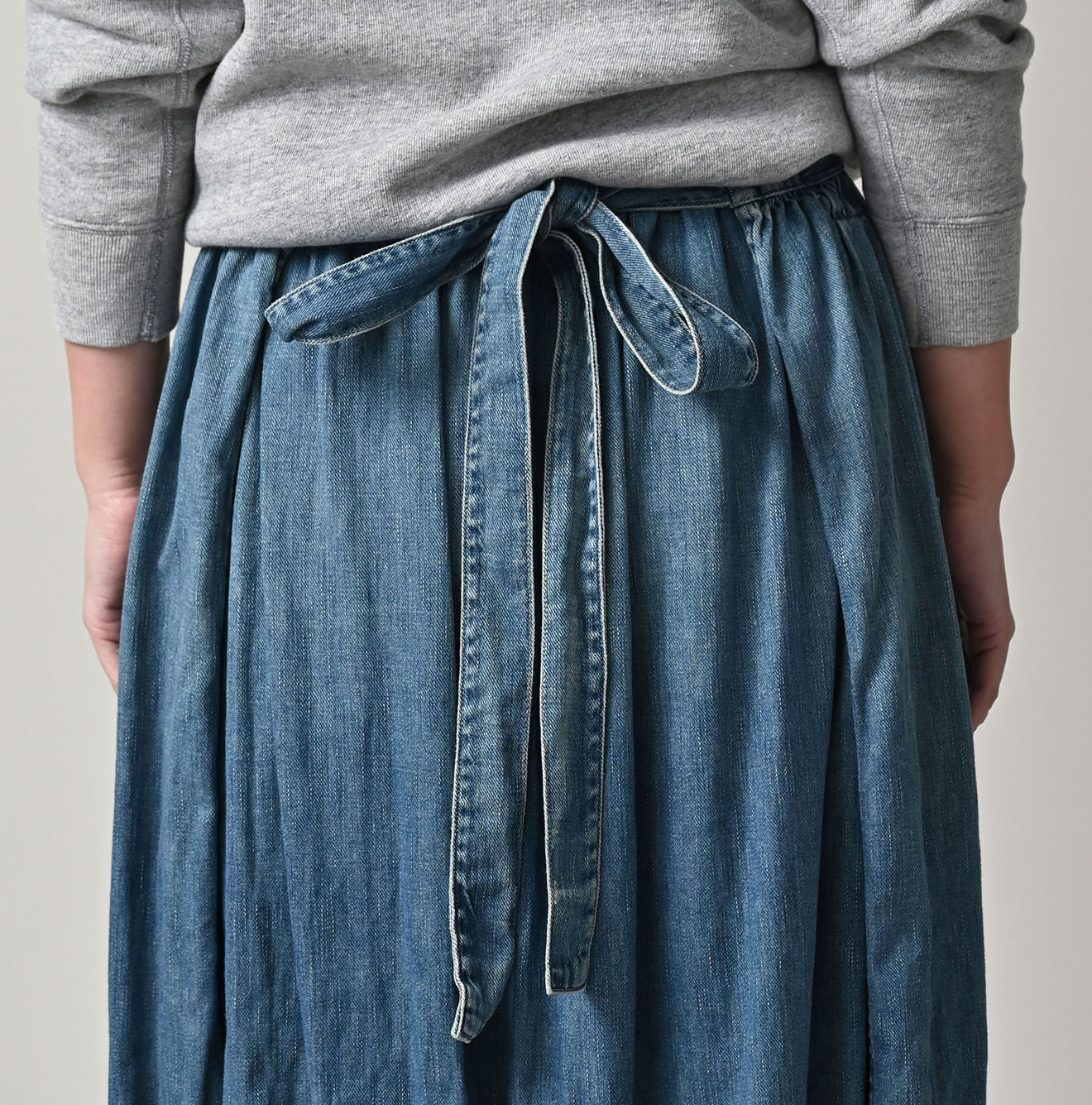 45 Petit Denim Apron Skirt Distressed Detail