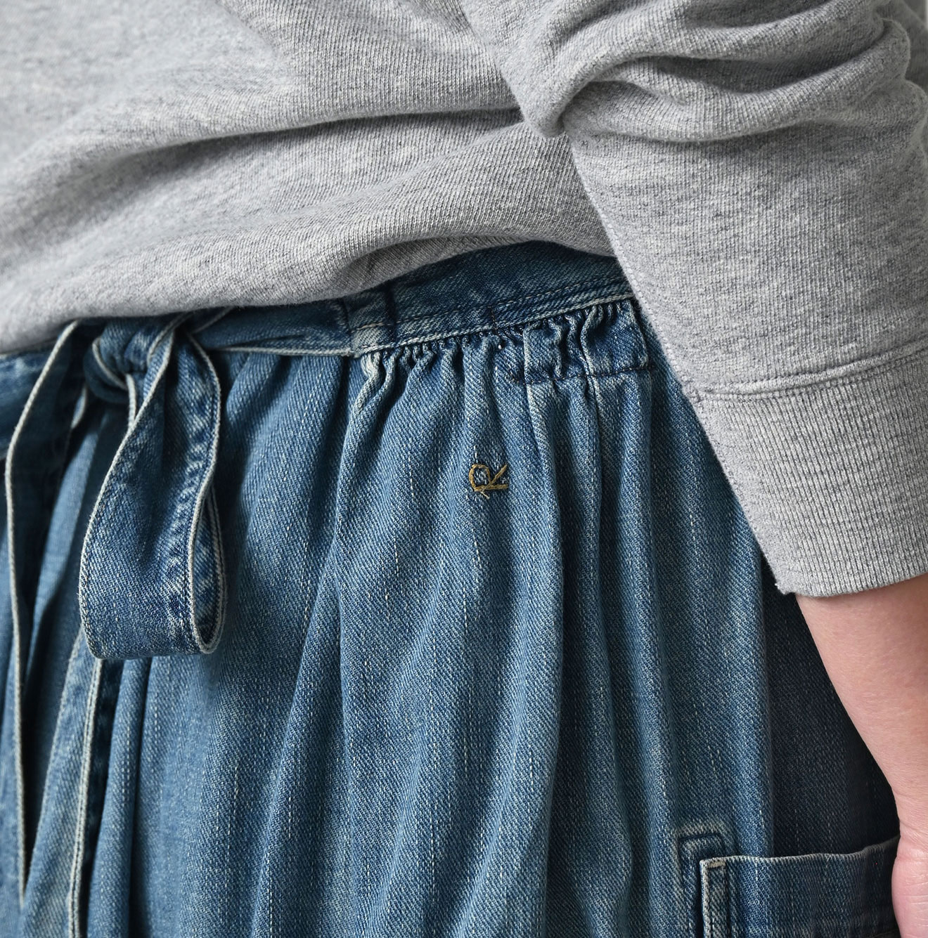 45 Petit Denim Apron Skirt Distressed Detail