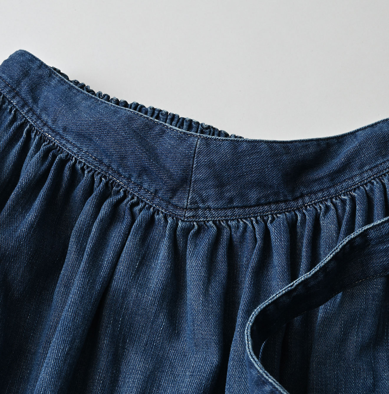 45 Petit Denim Apron Skirt Distressed Detail