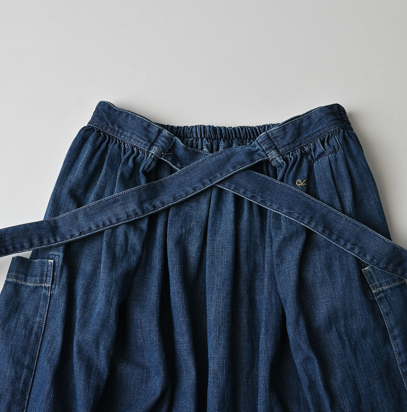 45 Petit Denim Apron Skirt Distressed Detail