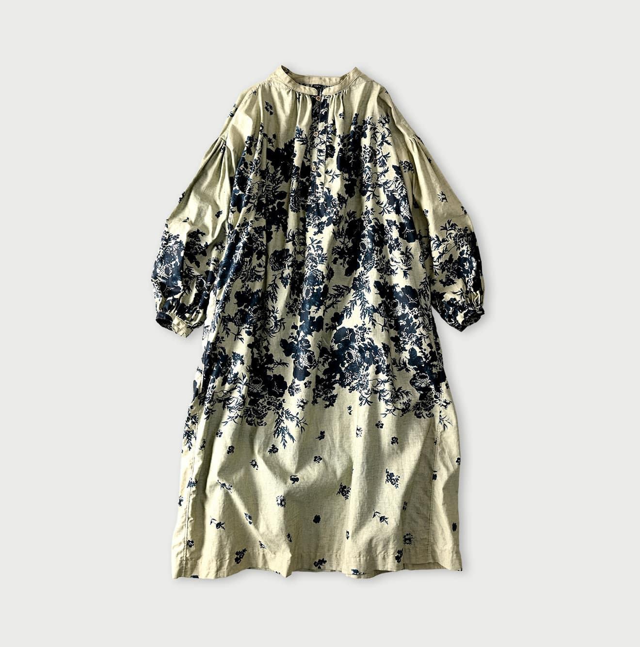 Indigo Discharged Rose Print Smock Dress Indigo Base