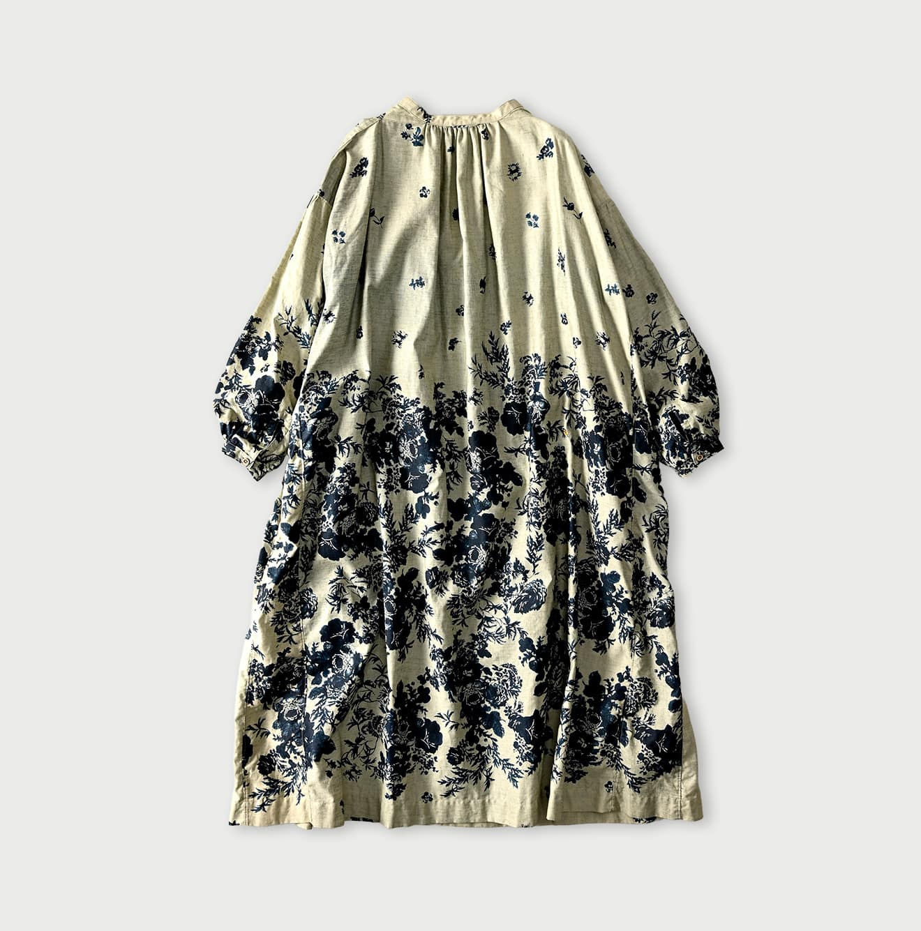 Indigo Discharged Rose Print Smock Dress Back