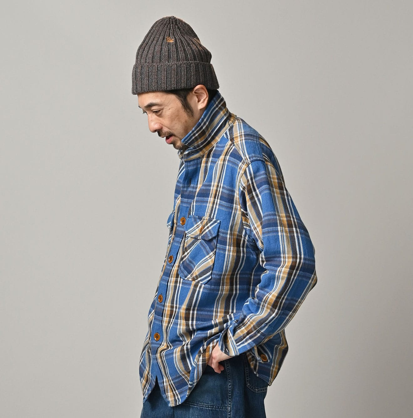 Zakkuri Indian Flannel 908 Over Shirt Male Model