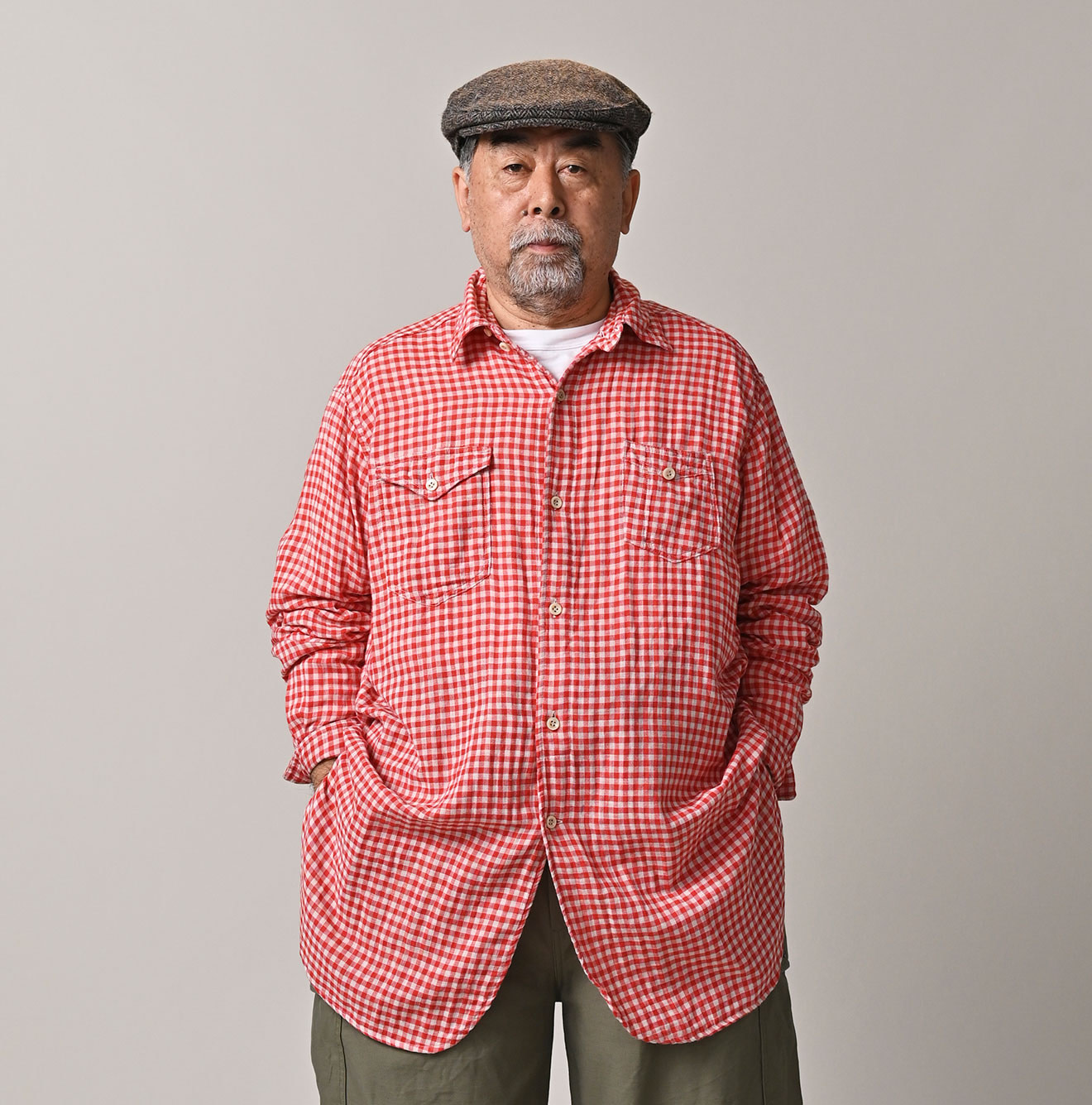 Gauze Double Woven 908 Gatcha-Pocket Shirt Male Model