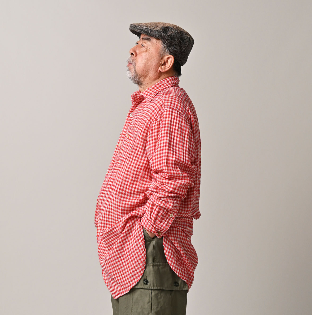 Gauze Double Woven 908 Gatcha-Pocket Shirt Male Model