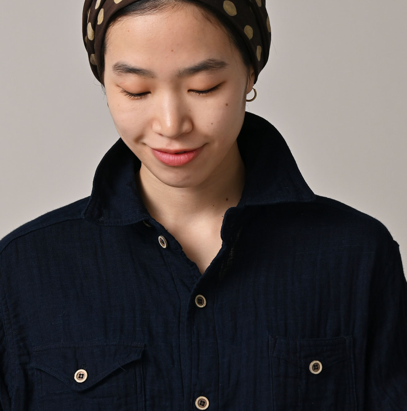 Indigo Gauze Double Woven 908 Gatcha-Pocket Shirt Detail