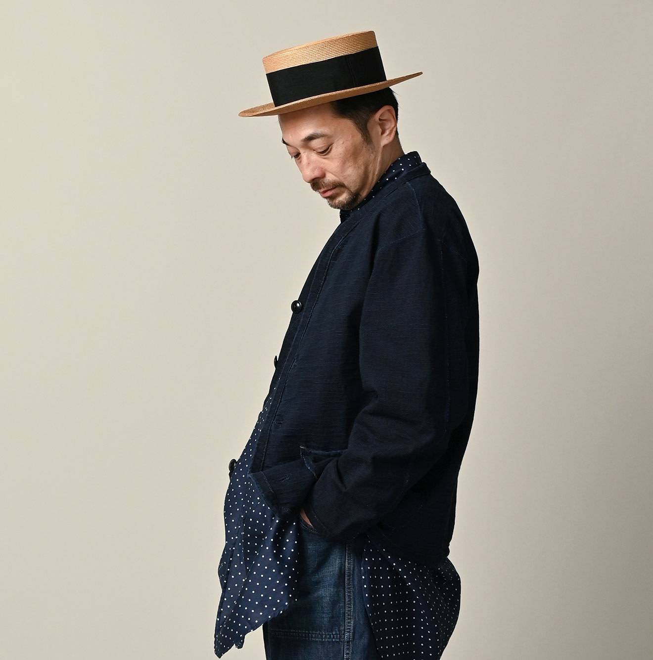 Indigo Dekoboko Tenjiku 908 Binder Cardigan Male Model