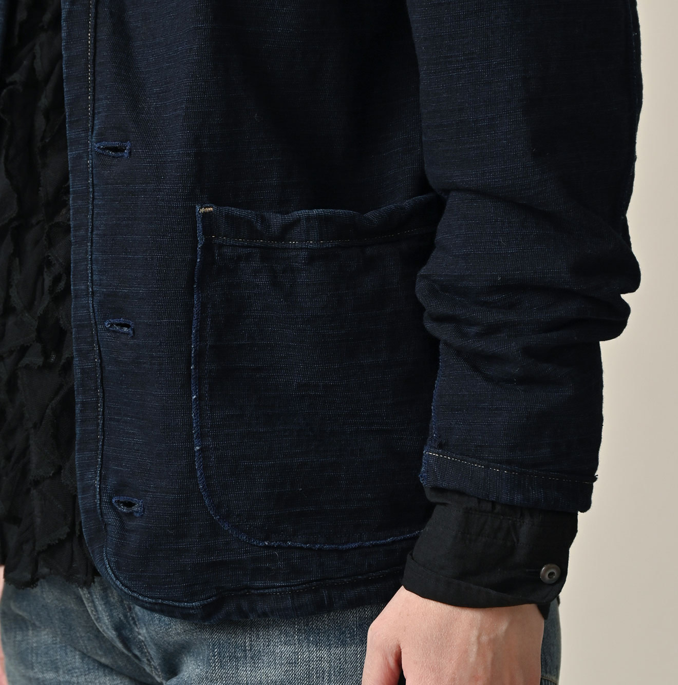 Indigo Dekoboko Tenjiku 908 Binder Cardigan Detail