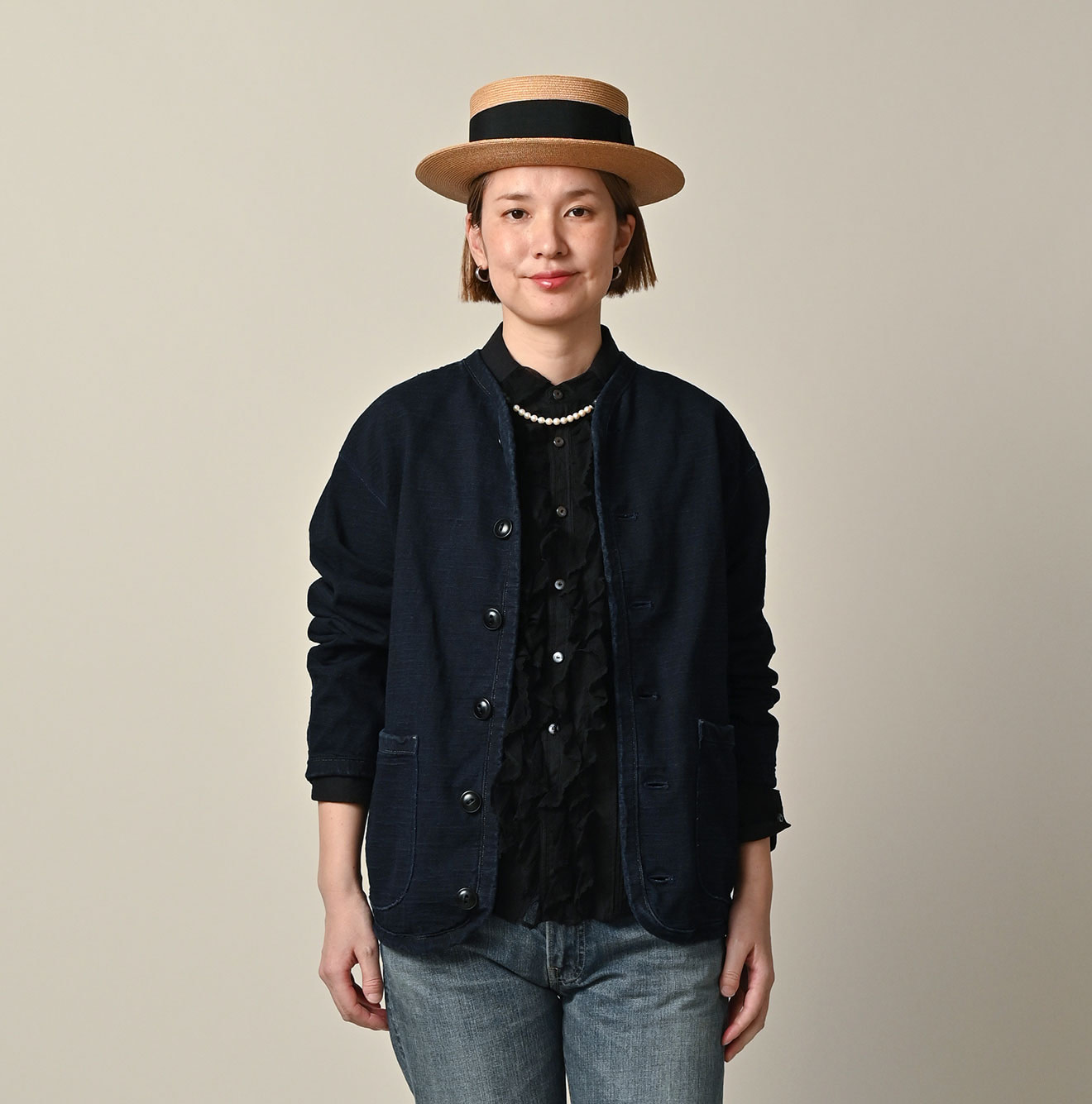 Indigo Dekoboko Tenjiku 908 Binder Cardigan Female Model