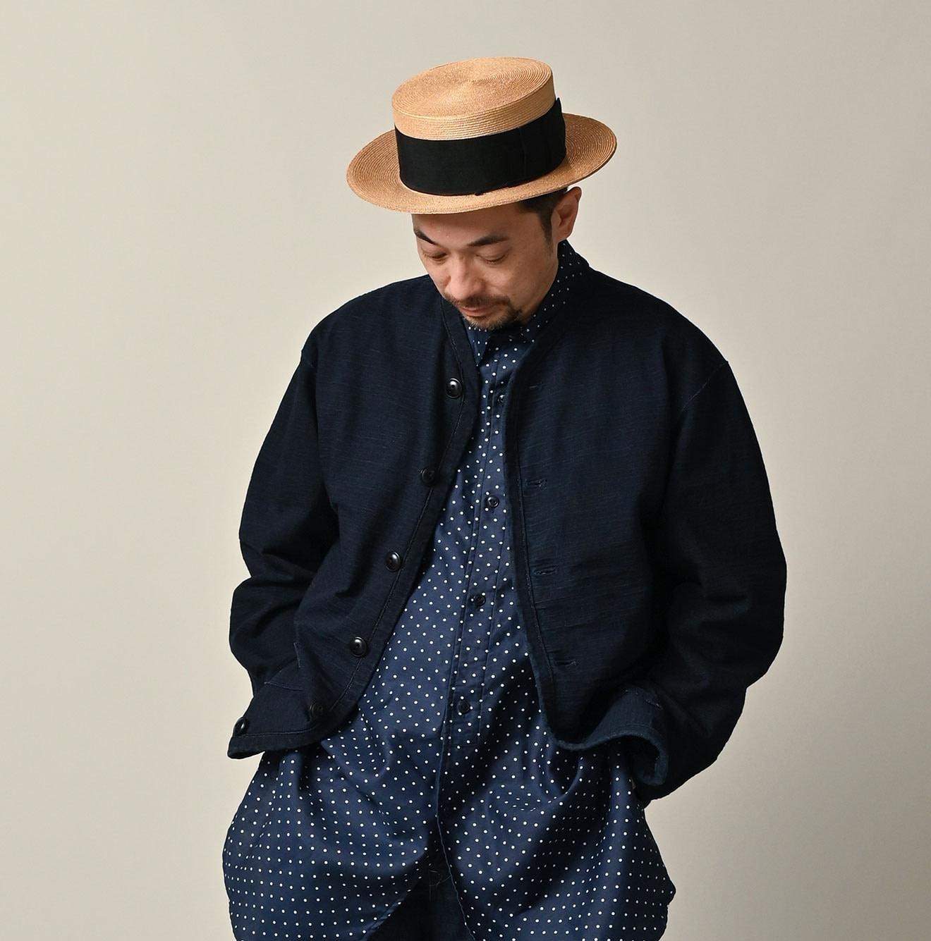 Indigo Dekoboko Tenjiku 908 Binder Cardigan Male Model