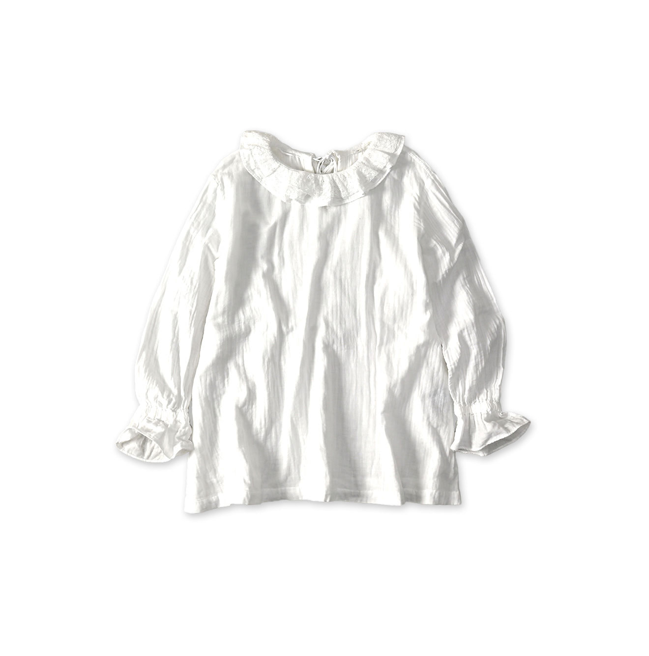 Gauze Double Woven Frill Collar Blouse White