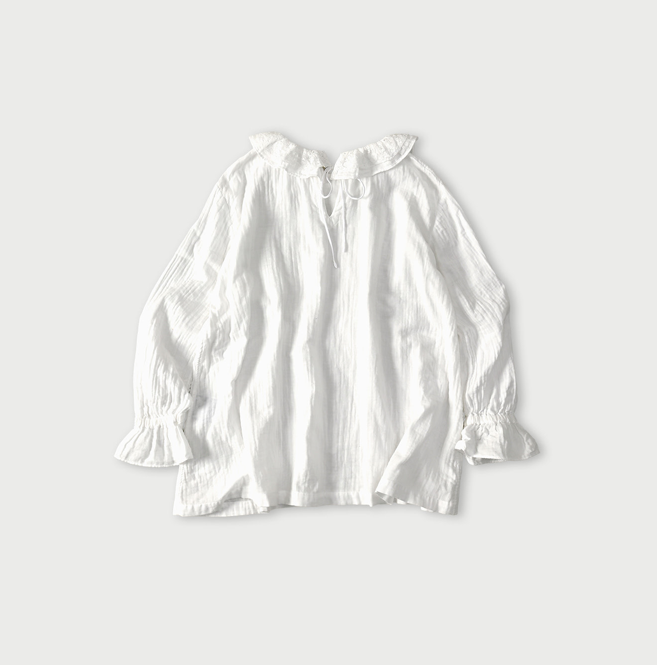 Gauze Double Woven Frill Collar Blouse White Back