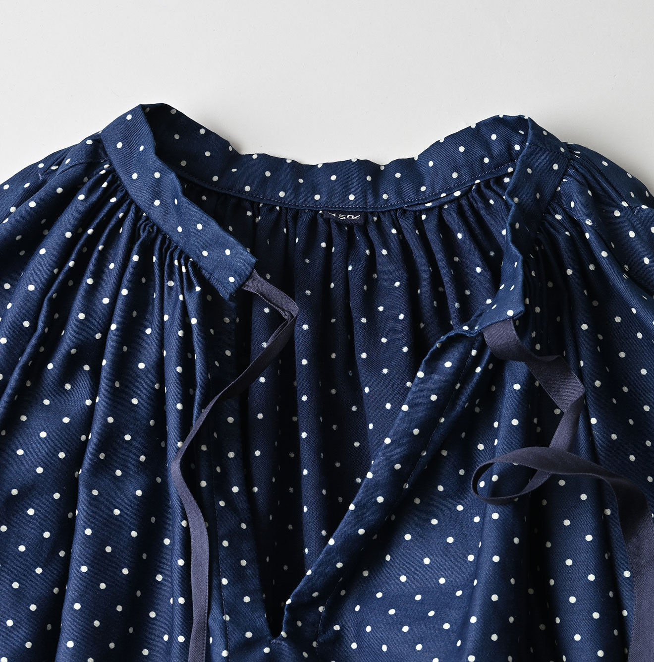 Indigo Dot Print Scrunchie Smock Blouse Detail