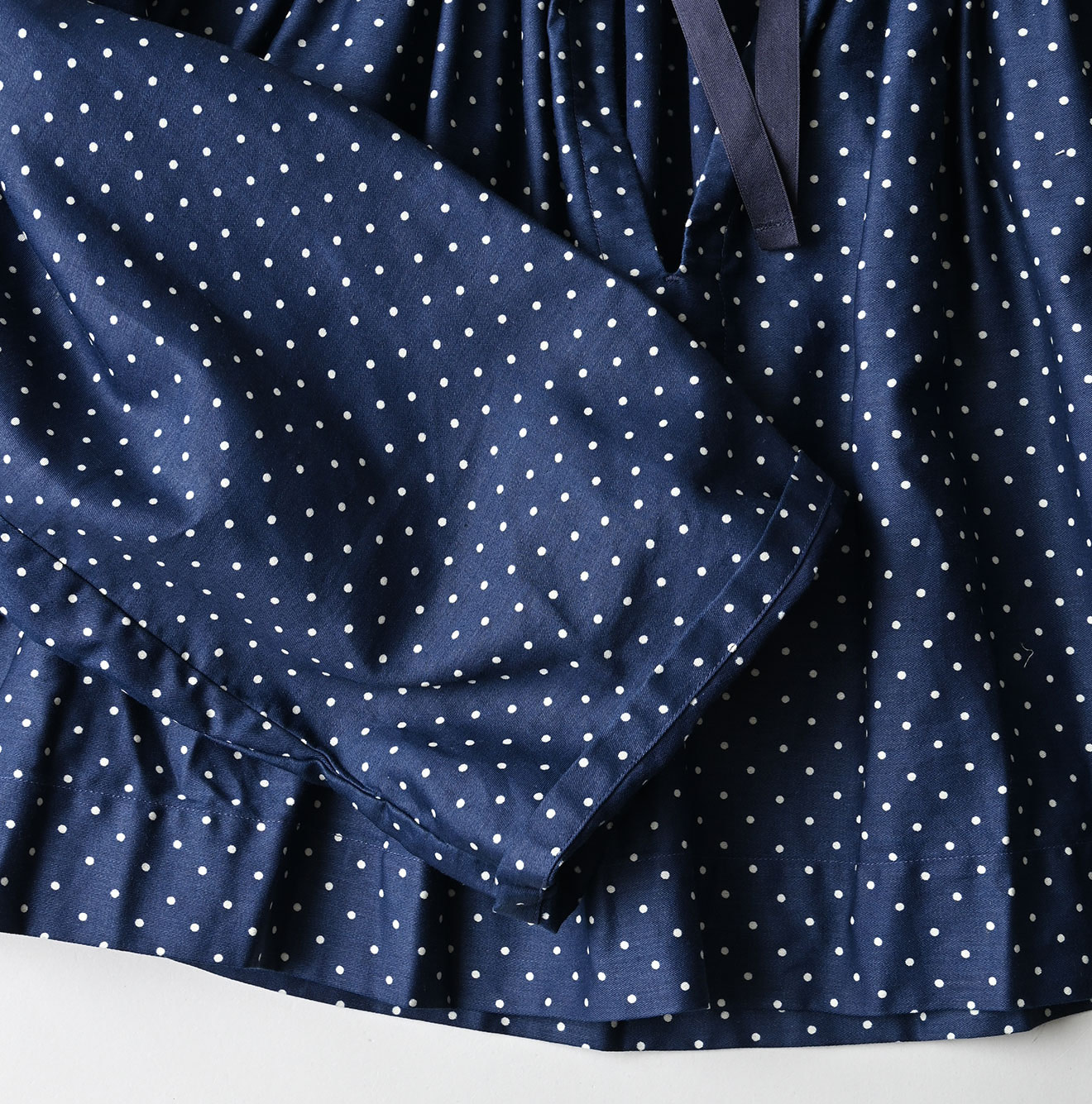 Indigo Dot Print Scrunchie Smock Blouse Detail