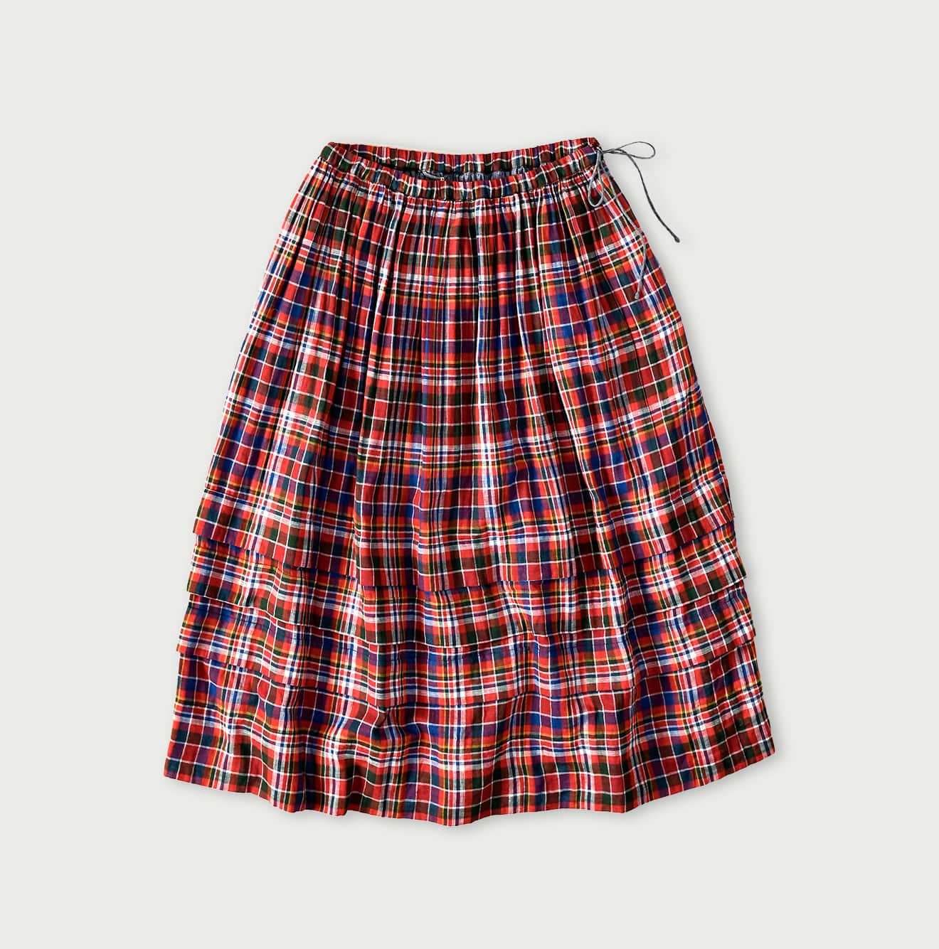 Gauze Double Woven Tuck Skirt Red Tartan Check