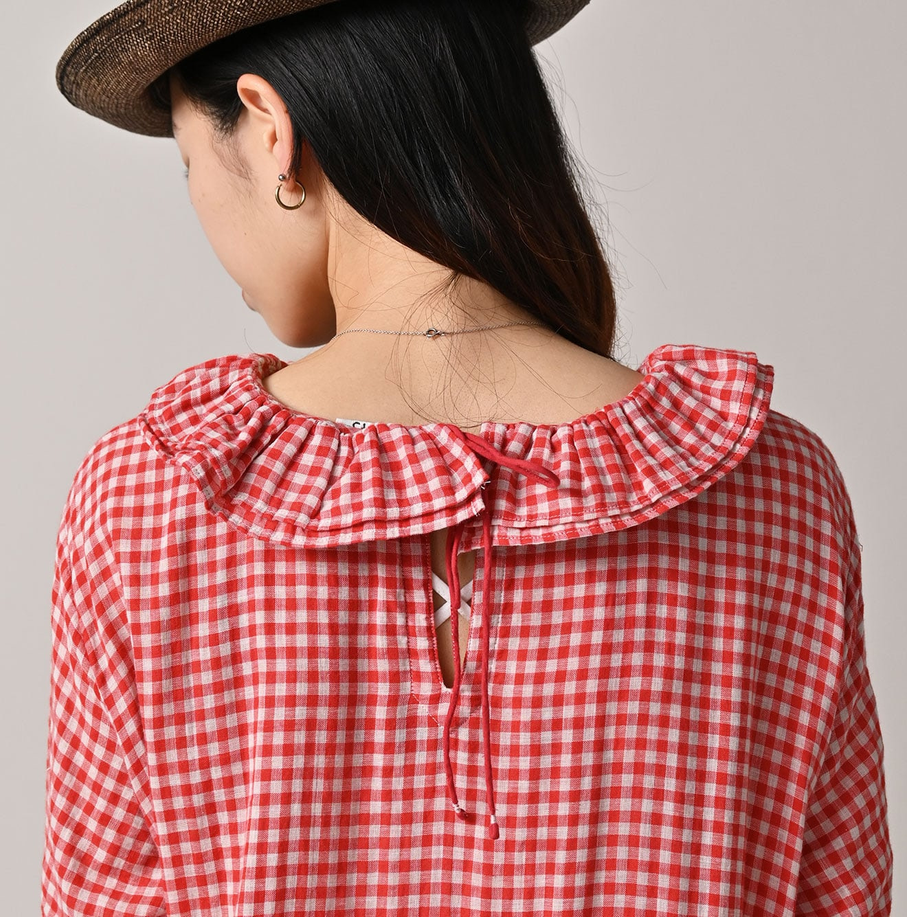 Gauze Double Woven Frill Collar Dress Detail