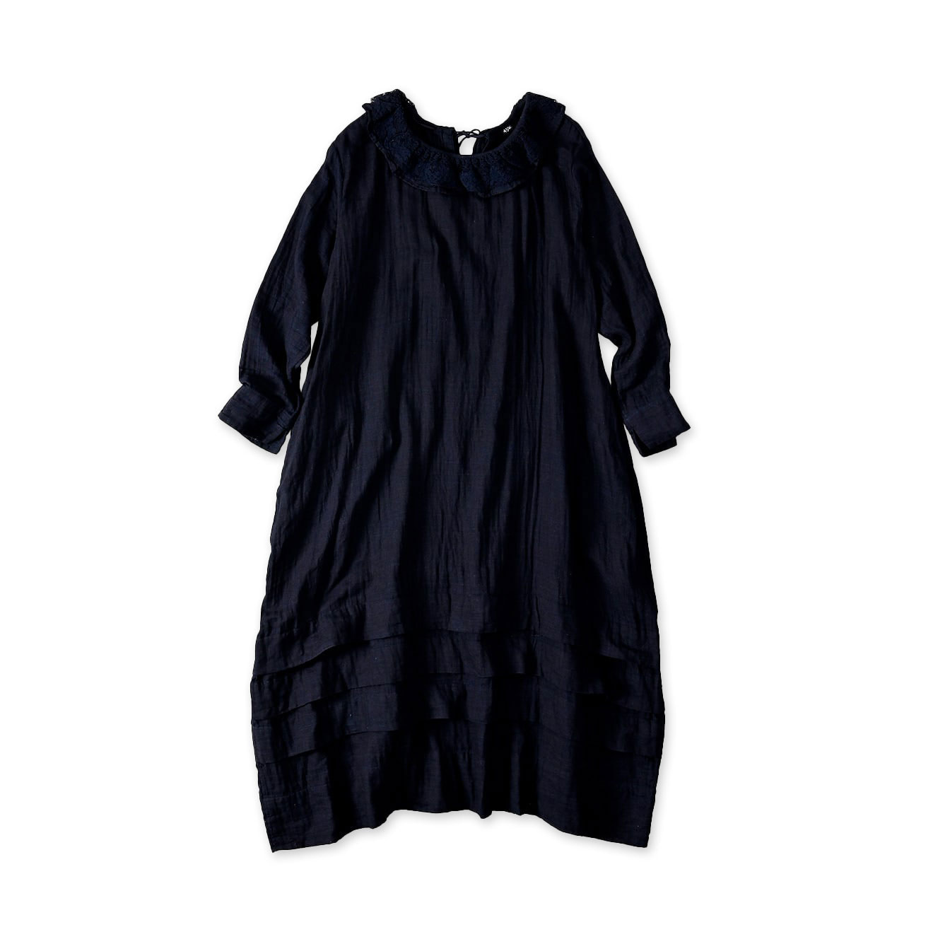 Indigo Gauze Double Woven Frill Collar Dress
