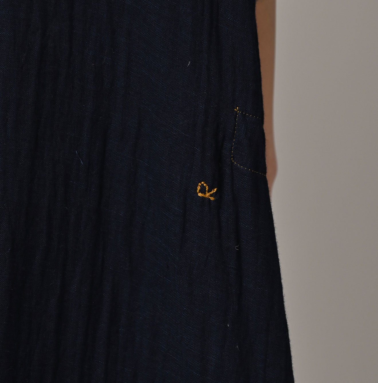 Indigo Gauze Double Woven Frill Collar Dress Detail