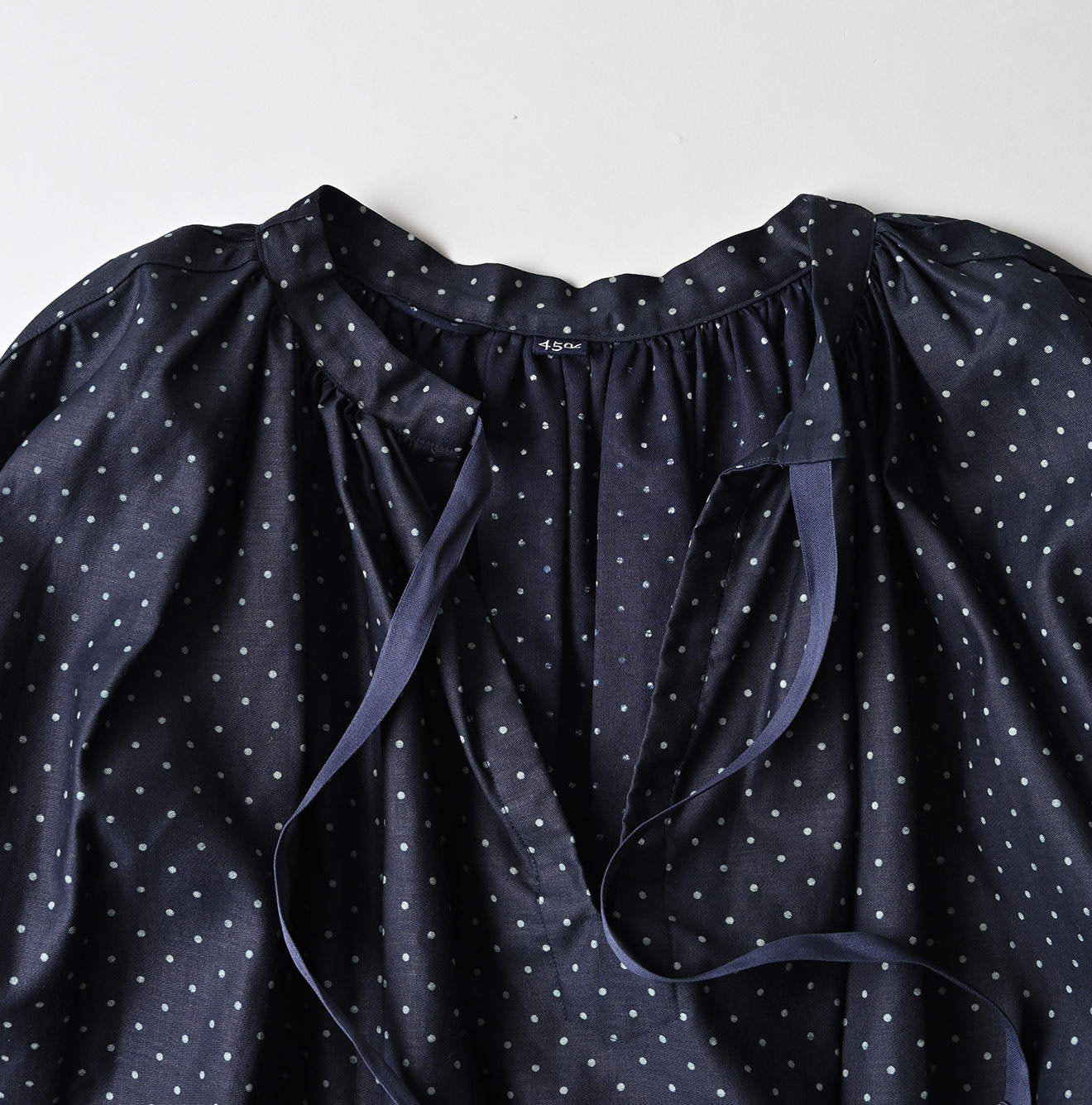 Indigo Dot Print Scrunchie Smock Dress Detail