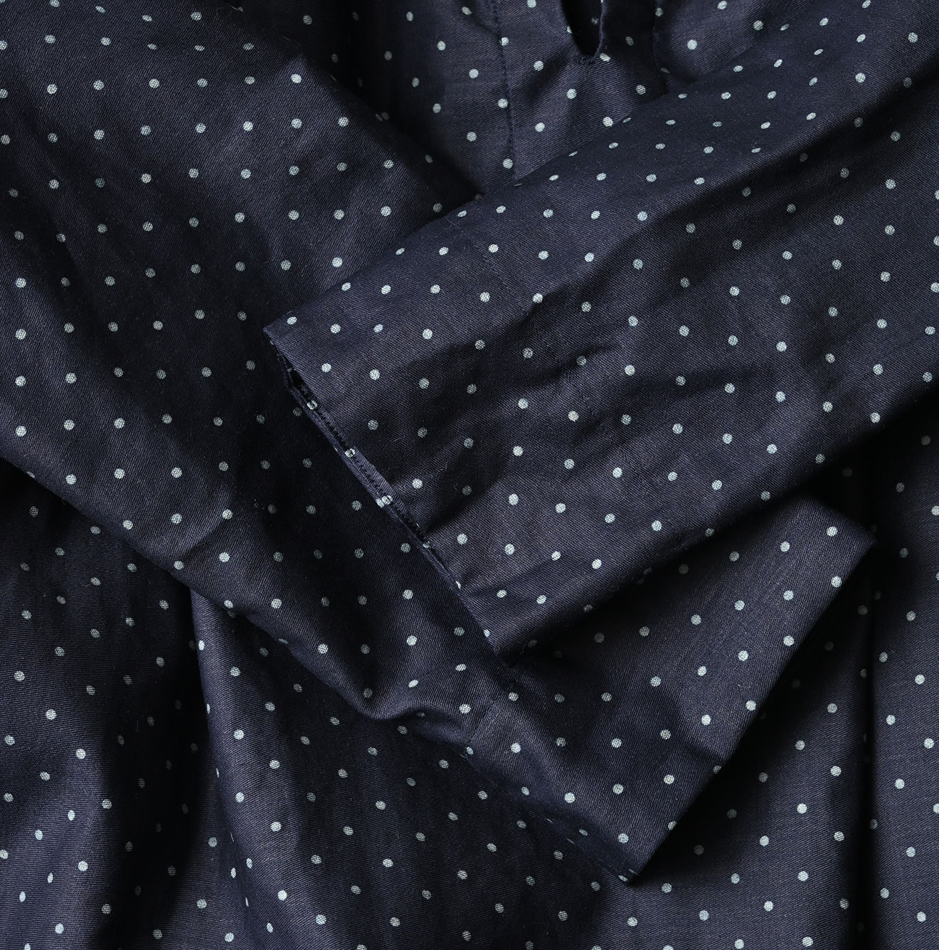 Indigo Dot Print Scrunchie Smock Dress Detail