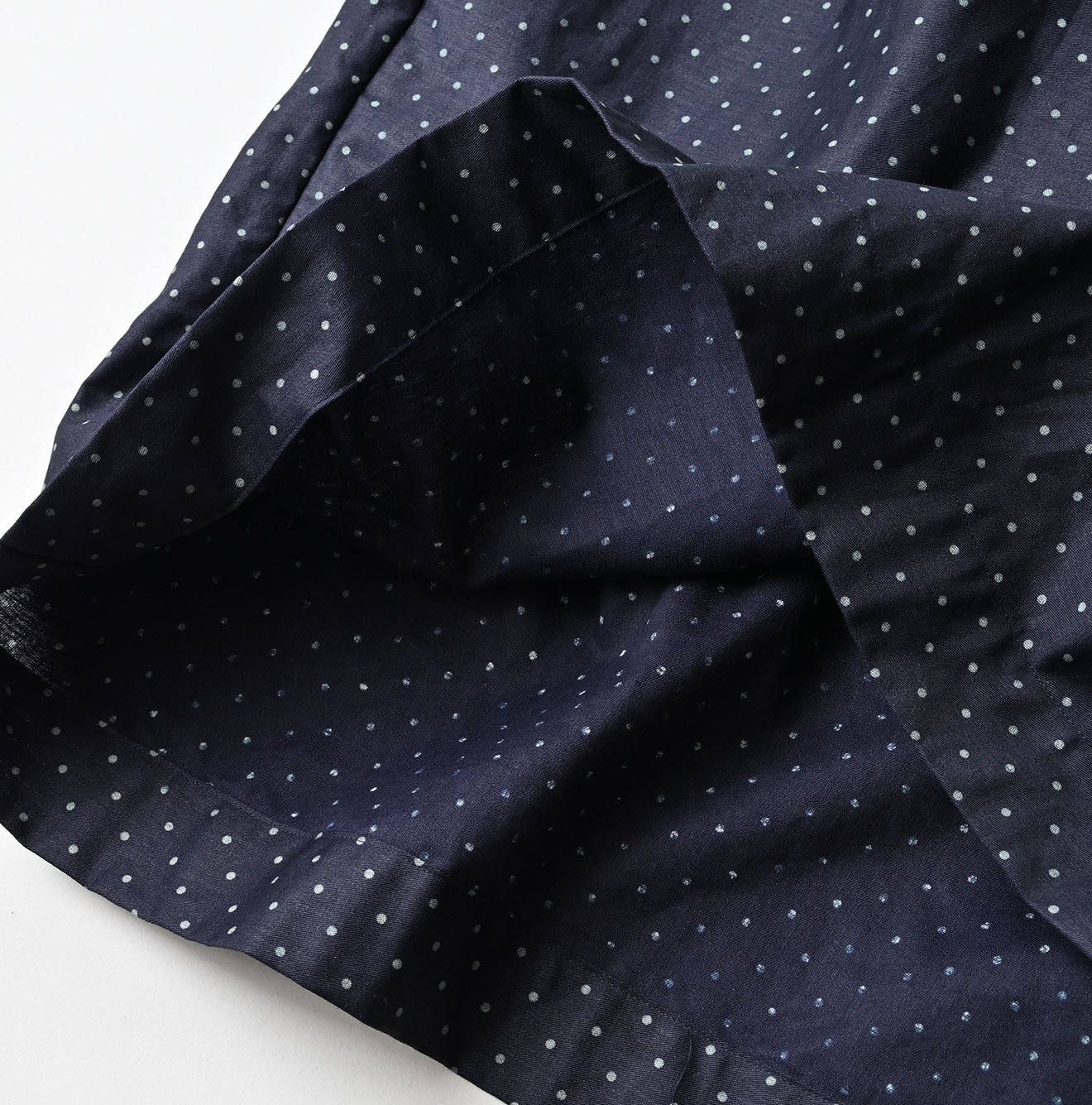 Indigo Dot Print Scrunchie Smock Dress Detail