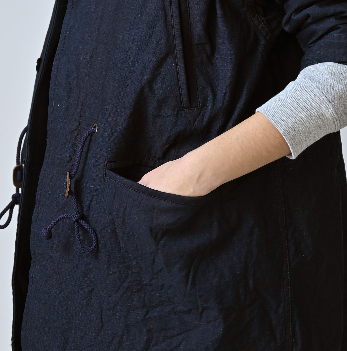 Indigo Back Satin x Nylon Urake 908 Canadian Mods Coat Detail