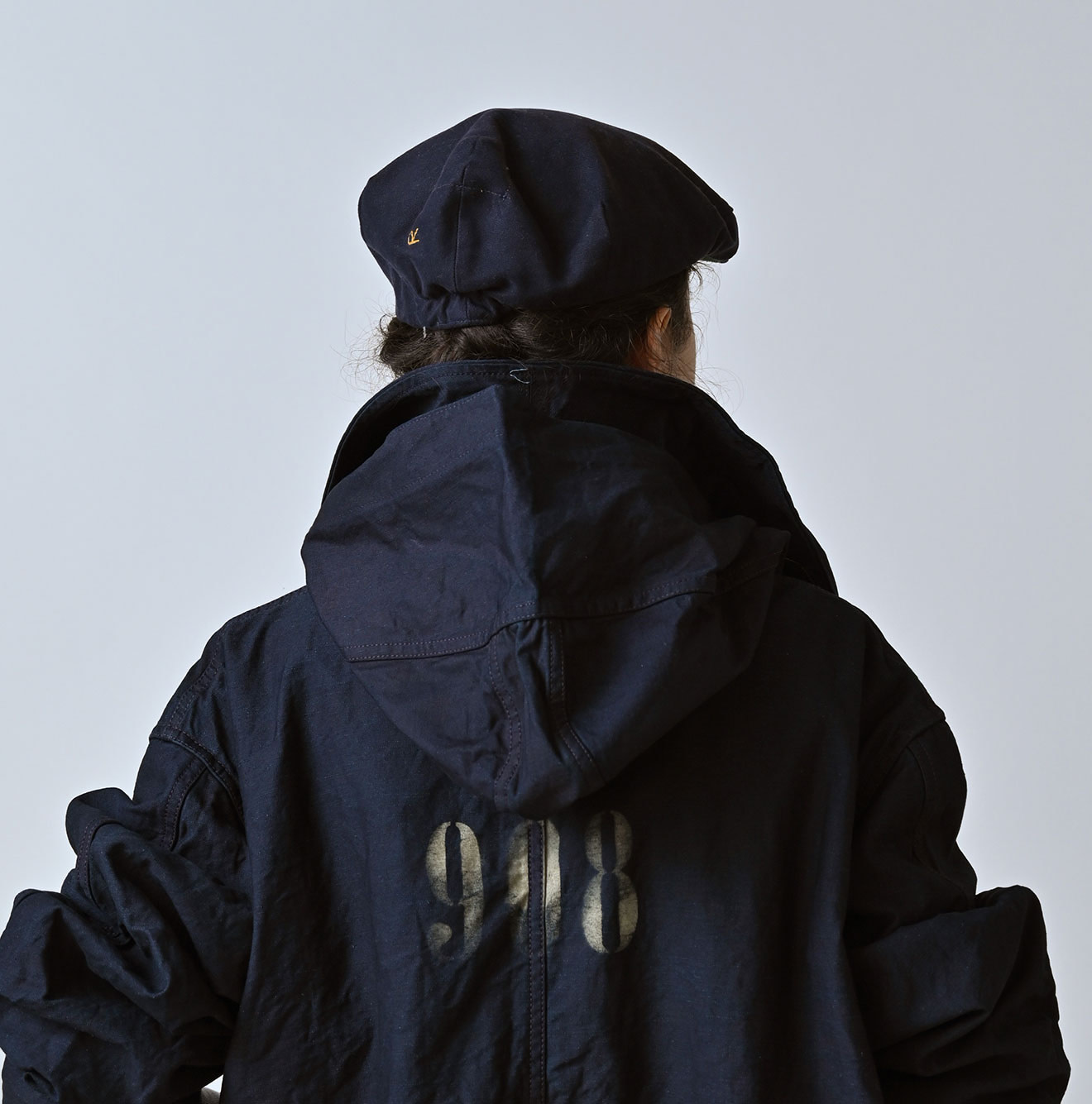 Indigo Back Satin x Nylon Urake 908 Canadian Mods Coat Detail