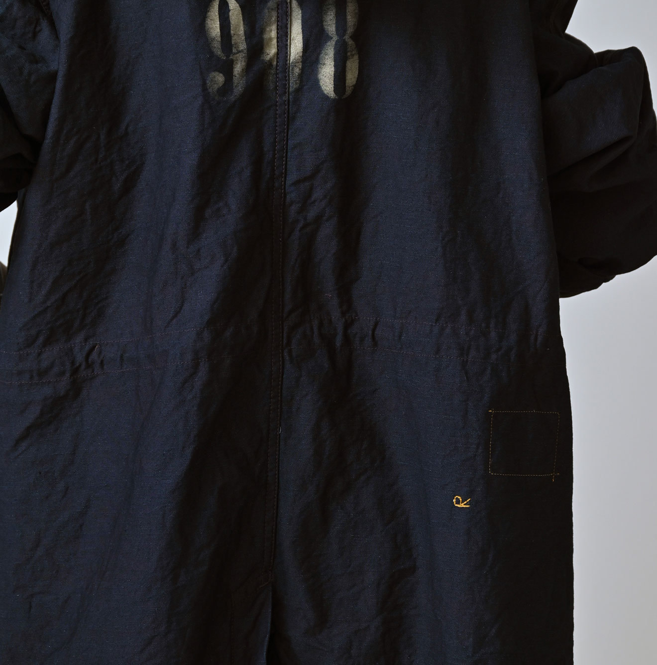 Indigo Back Satin x Nylon Urake 908 Canadian Mods Coat Detail