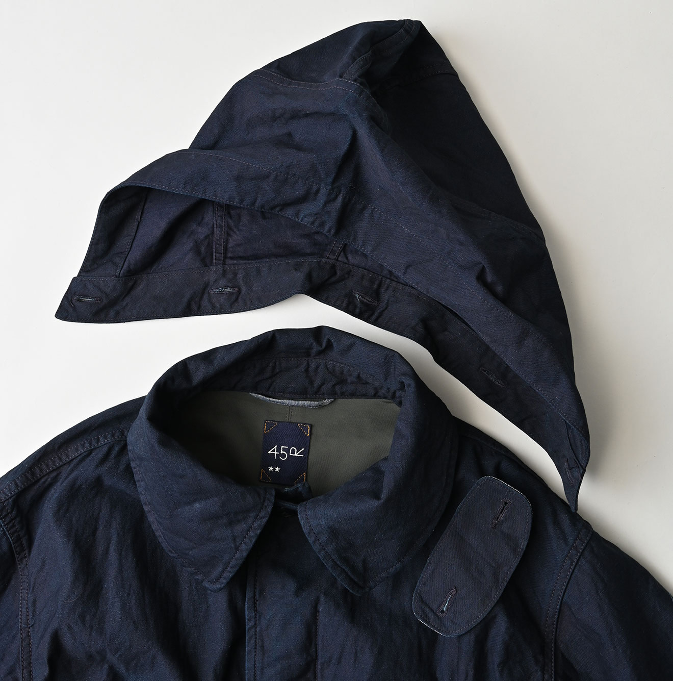 Indigo Back Satin x Nylon Urake 908 Canadian Mods Coat Detail