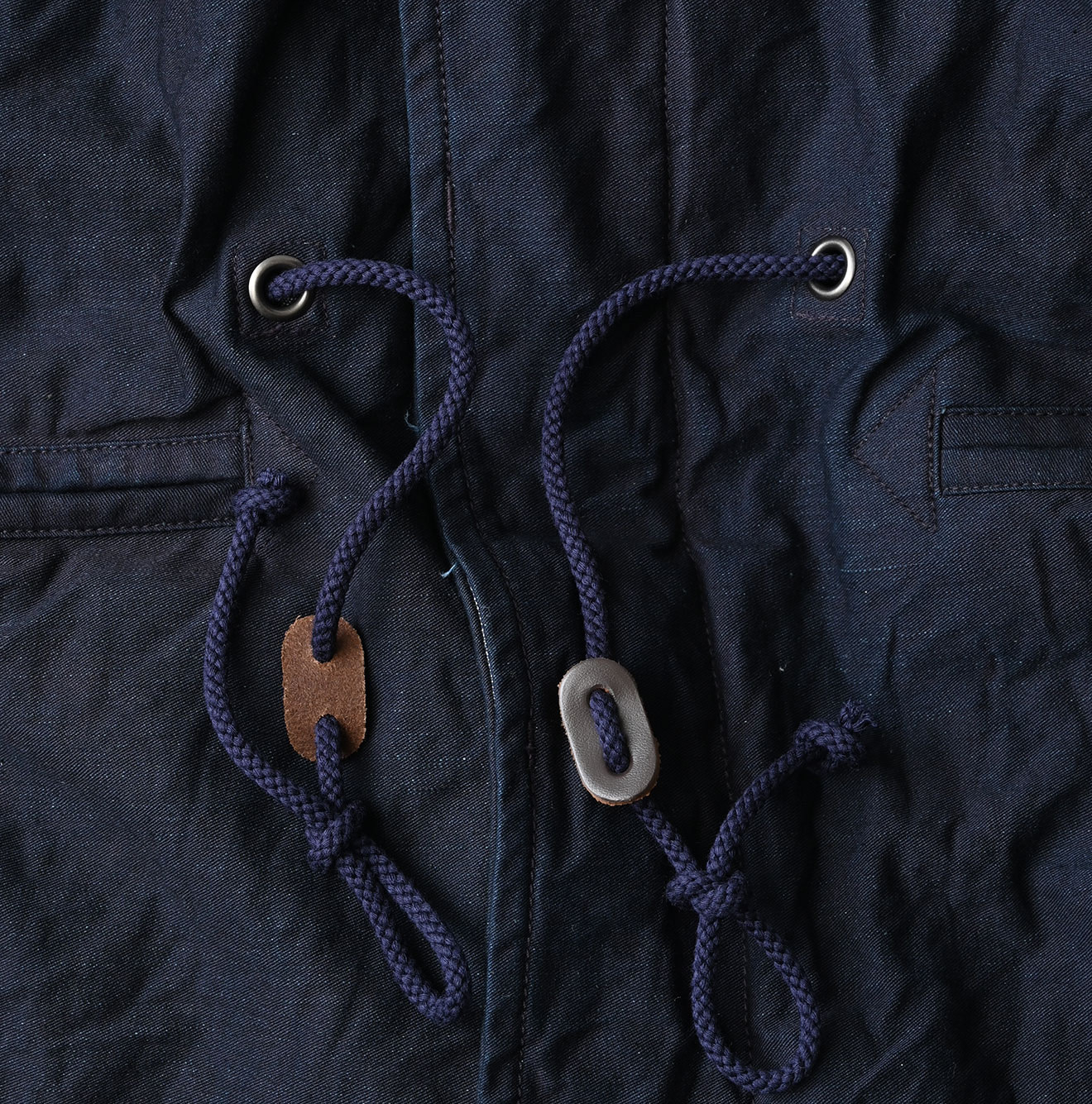 Indigo Back Satin x Nylon Urake 908 Canadian Mods Coat Detail