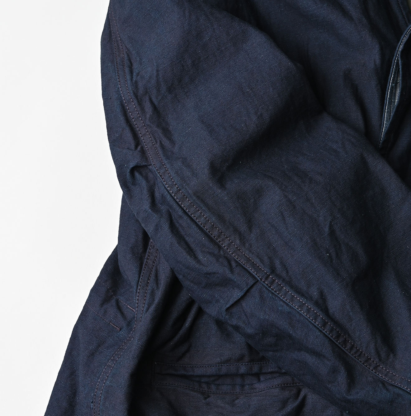 Indigo Back Satin x Nylon Urake 908 Canadian Mods Coat Detail