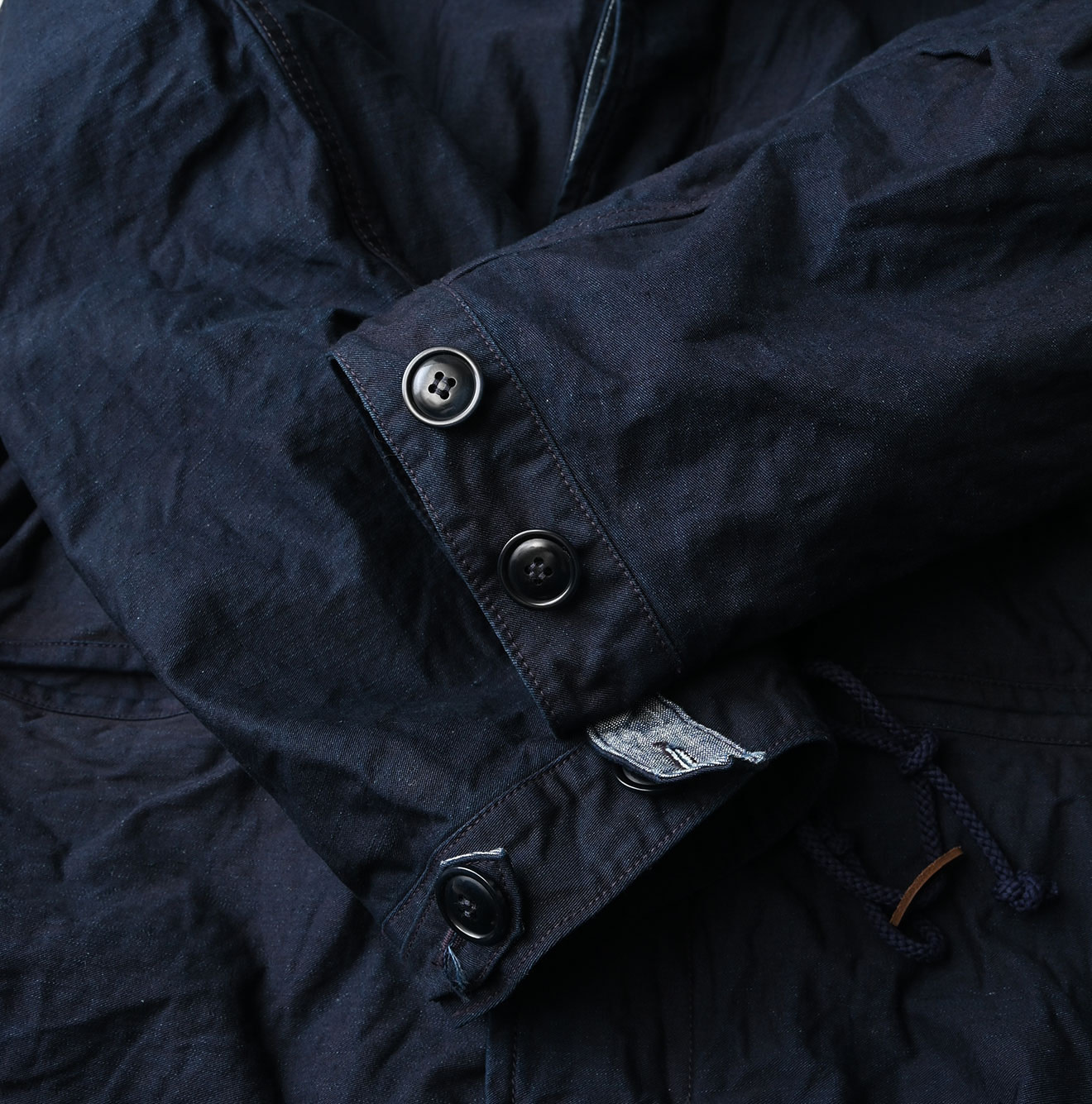 Indigo Back Satin x Nylon Urake 908 Canadian Mods Coat Detail