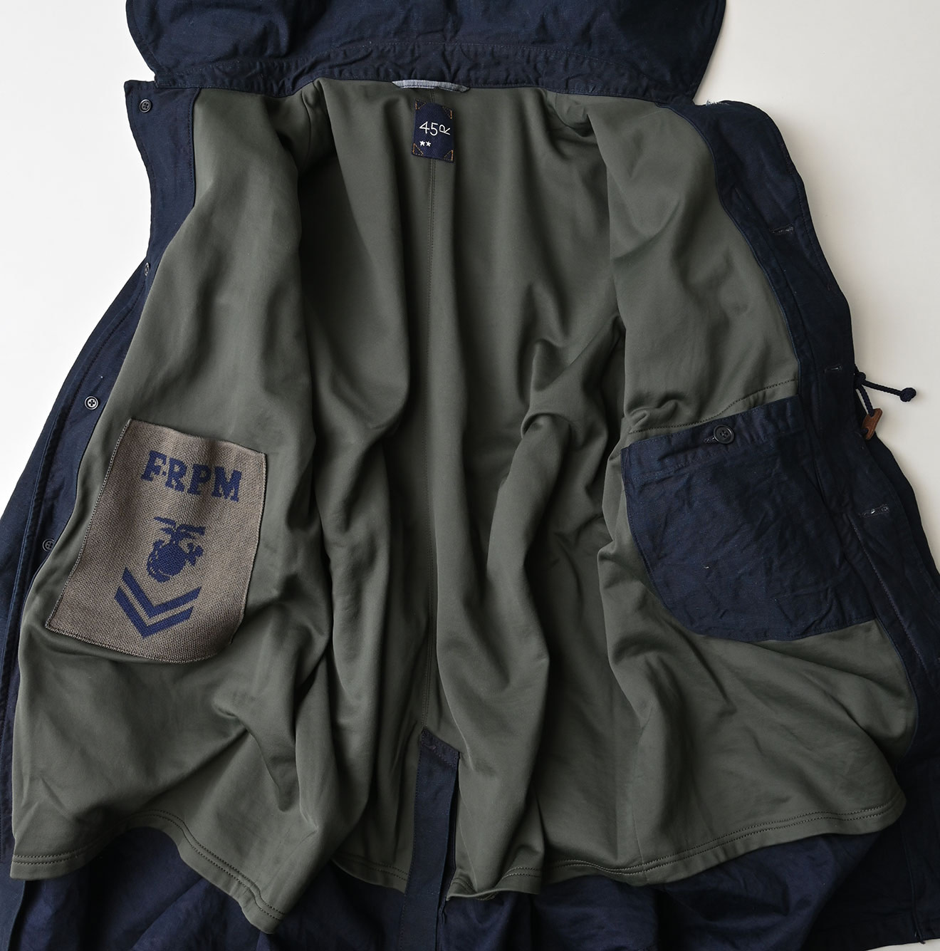 Indigo Back Satin x Nylon Urake 908 Canadian Mods Coat Detail