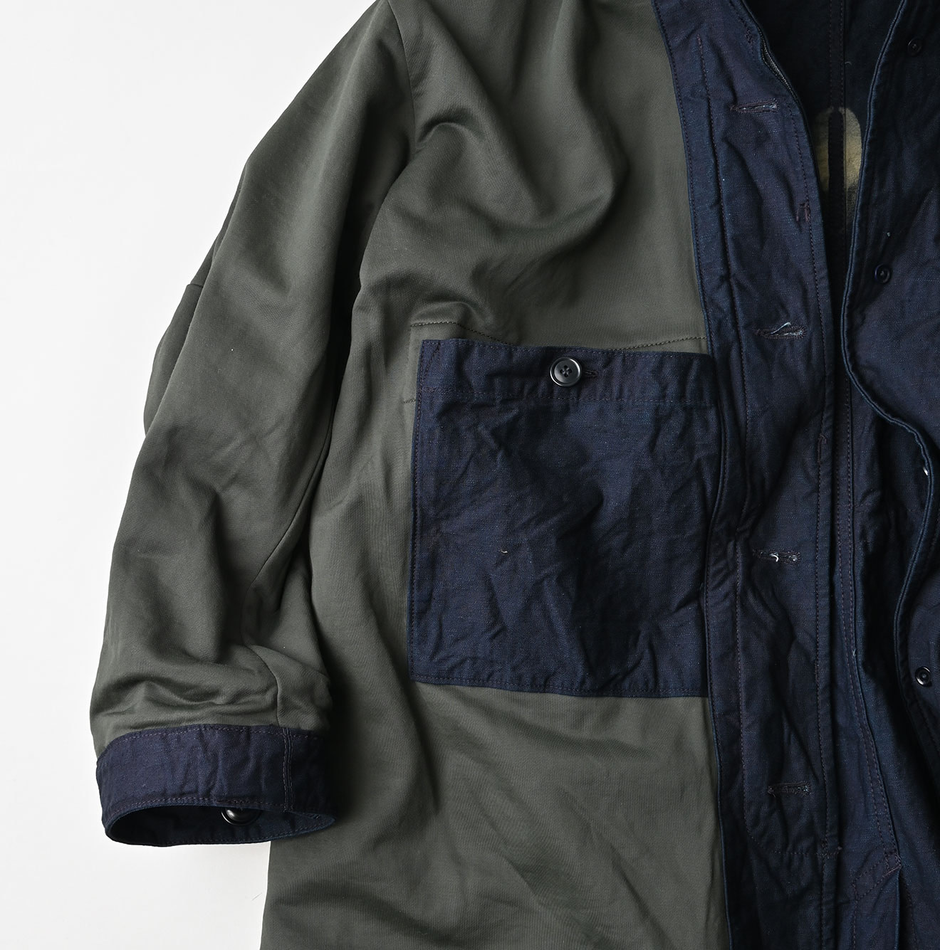 Indigo Back Satin x Nylon Urake 908 Canadian Mods Coat Detail