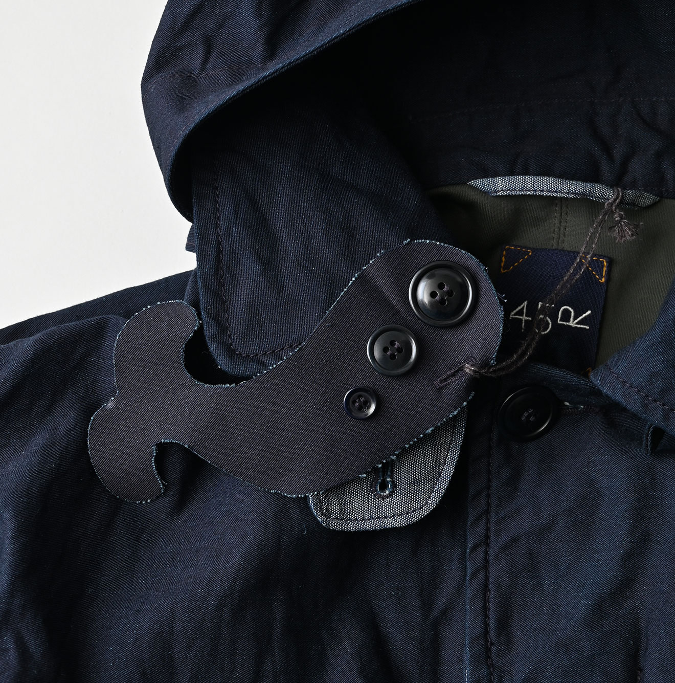 Indigo Back Satin x Nylon Urake 908 Canadian Mods Coat Detail