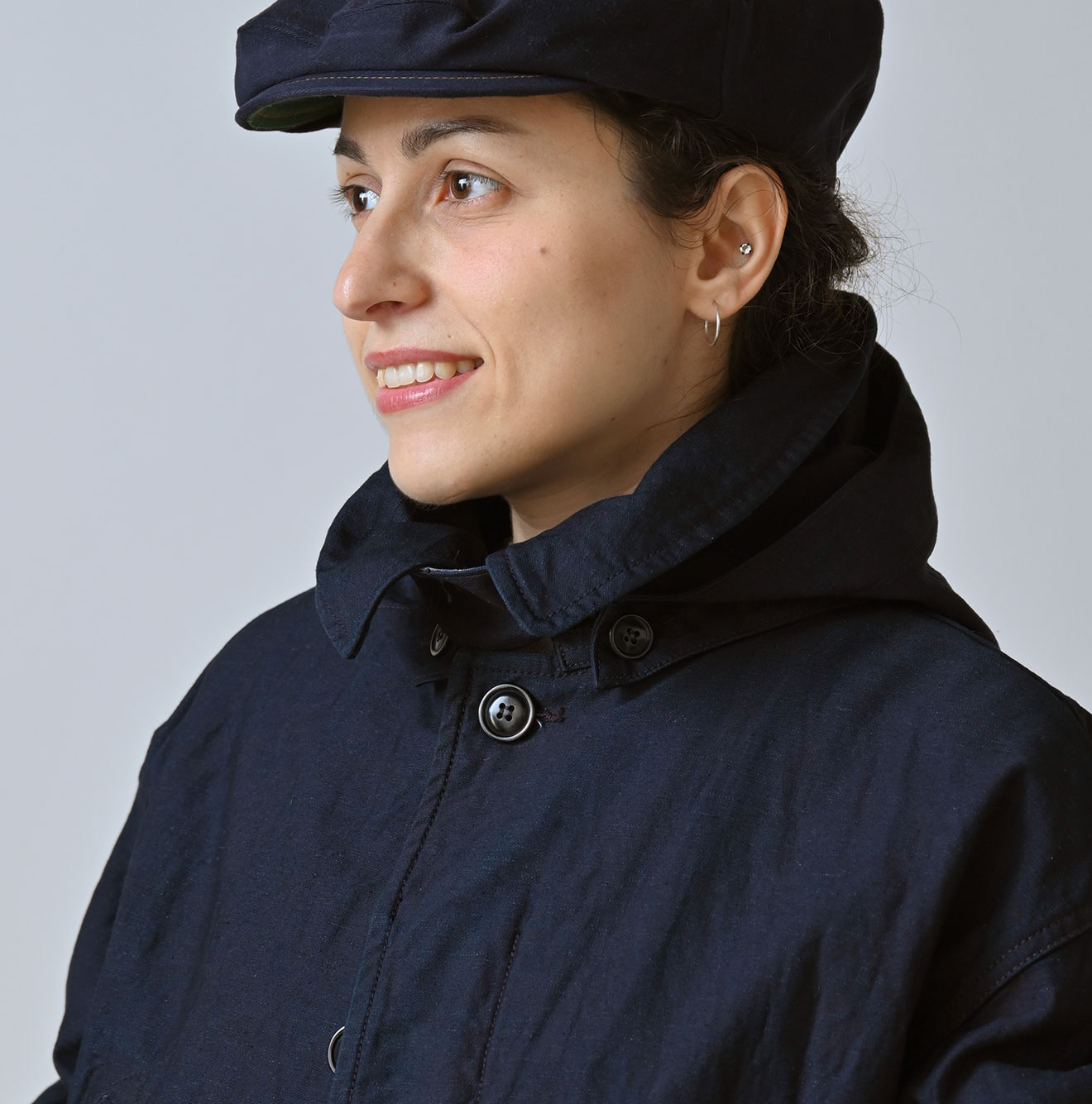 Indigo Back Satin x Nylon Urake 908 Canadian Mods Coat Detail