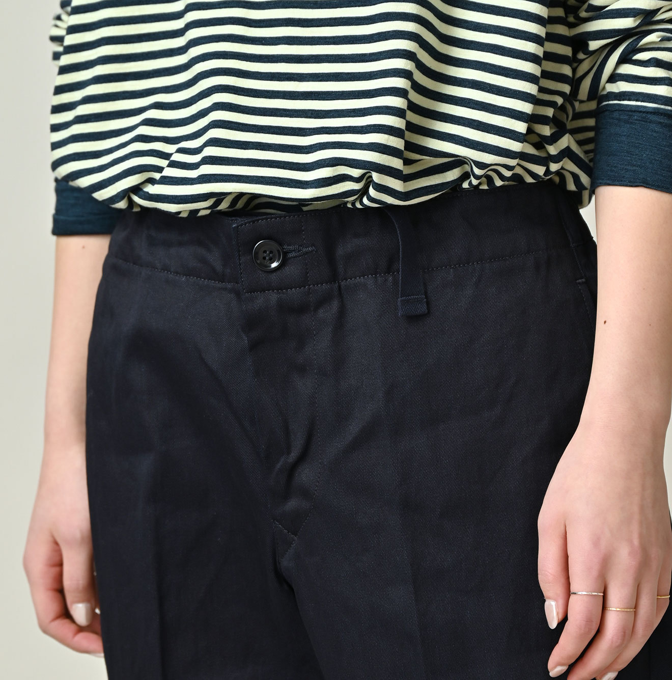 Indigo Double Thread Chino Sabrina Slacks Detail