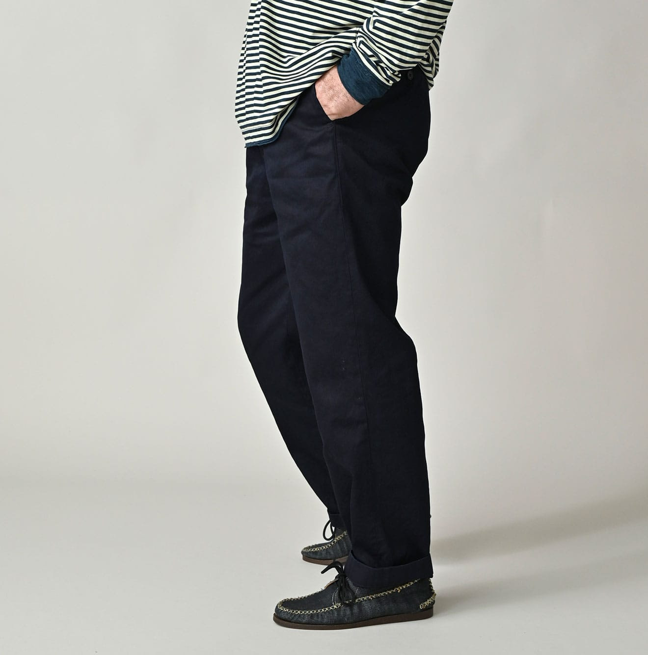 Indigo Double Thread Chino 908 Crosby Slacks Male Model