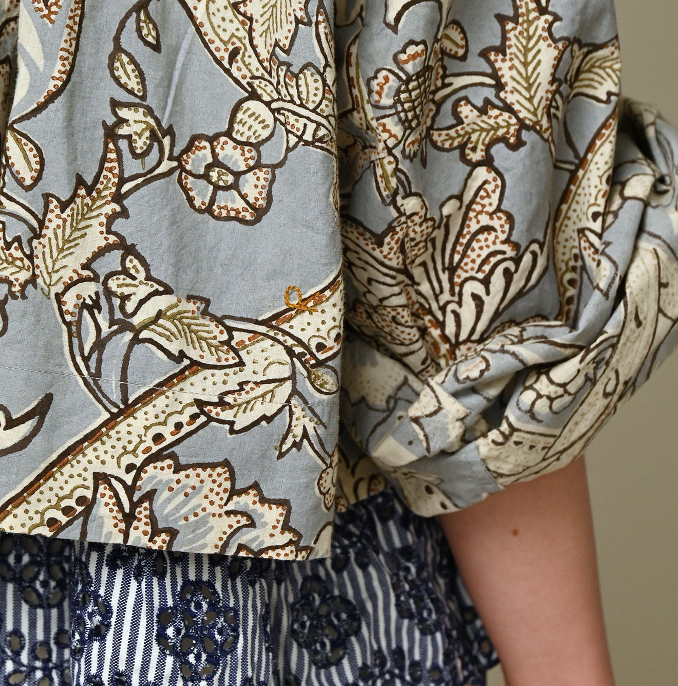 Indian Khadi Flower Sarasa Print Chou Chou Smock Blouse Detail