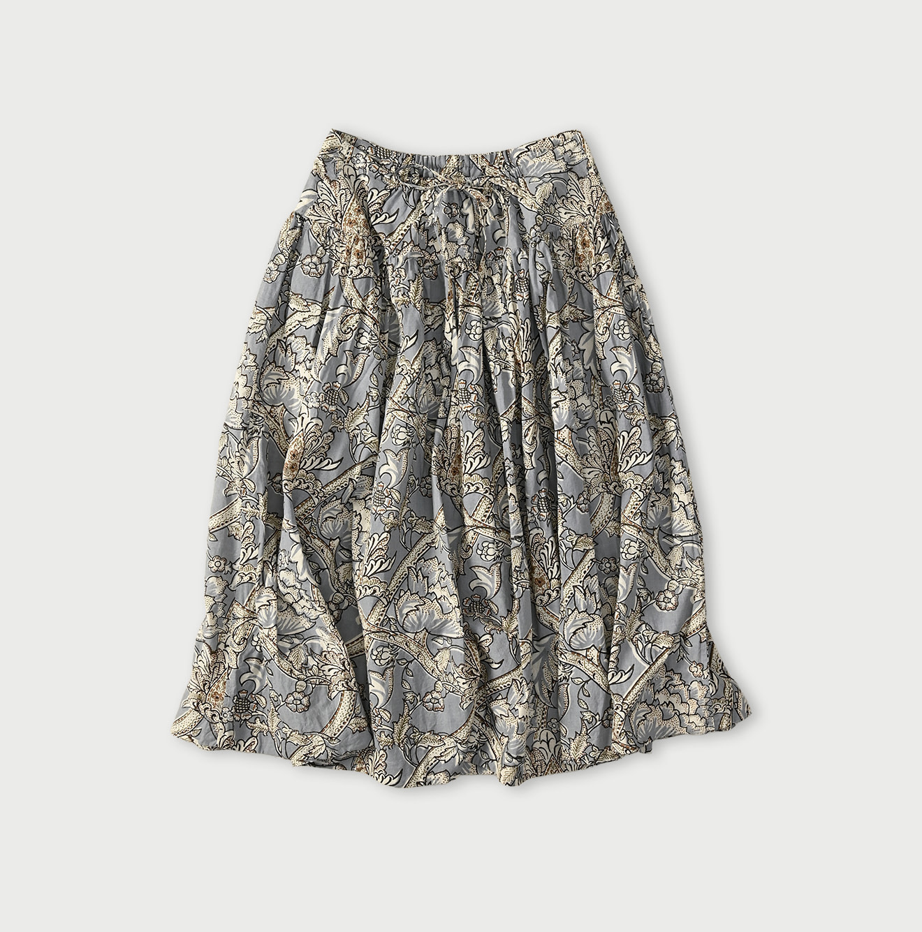 Indian Khadi Flower Sarasa Print Easy Gather Skirt Saxe