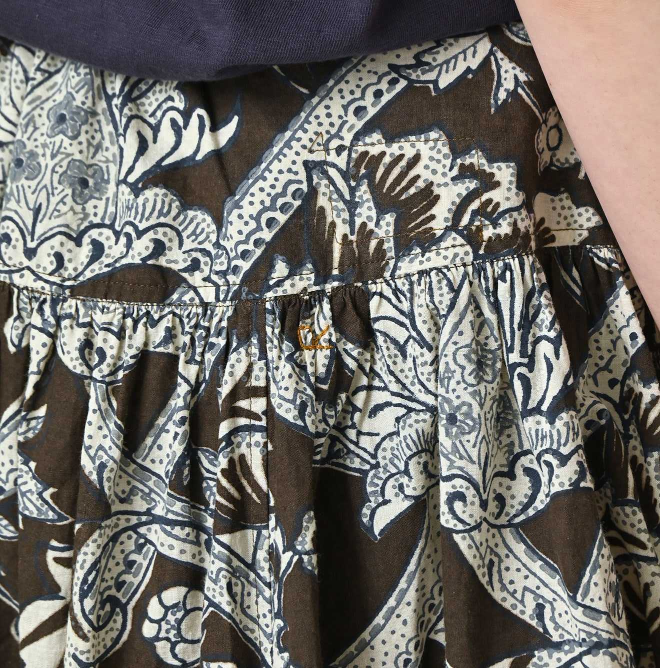 Indian Khadi Flower Sarasa Print Easy Gather Skirt Detail