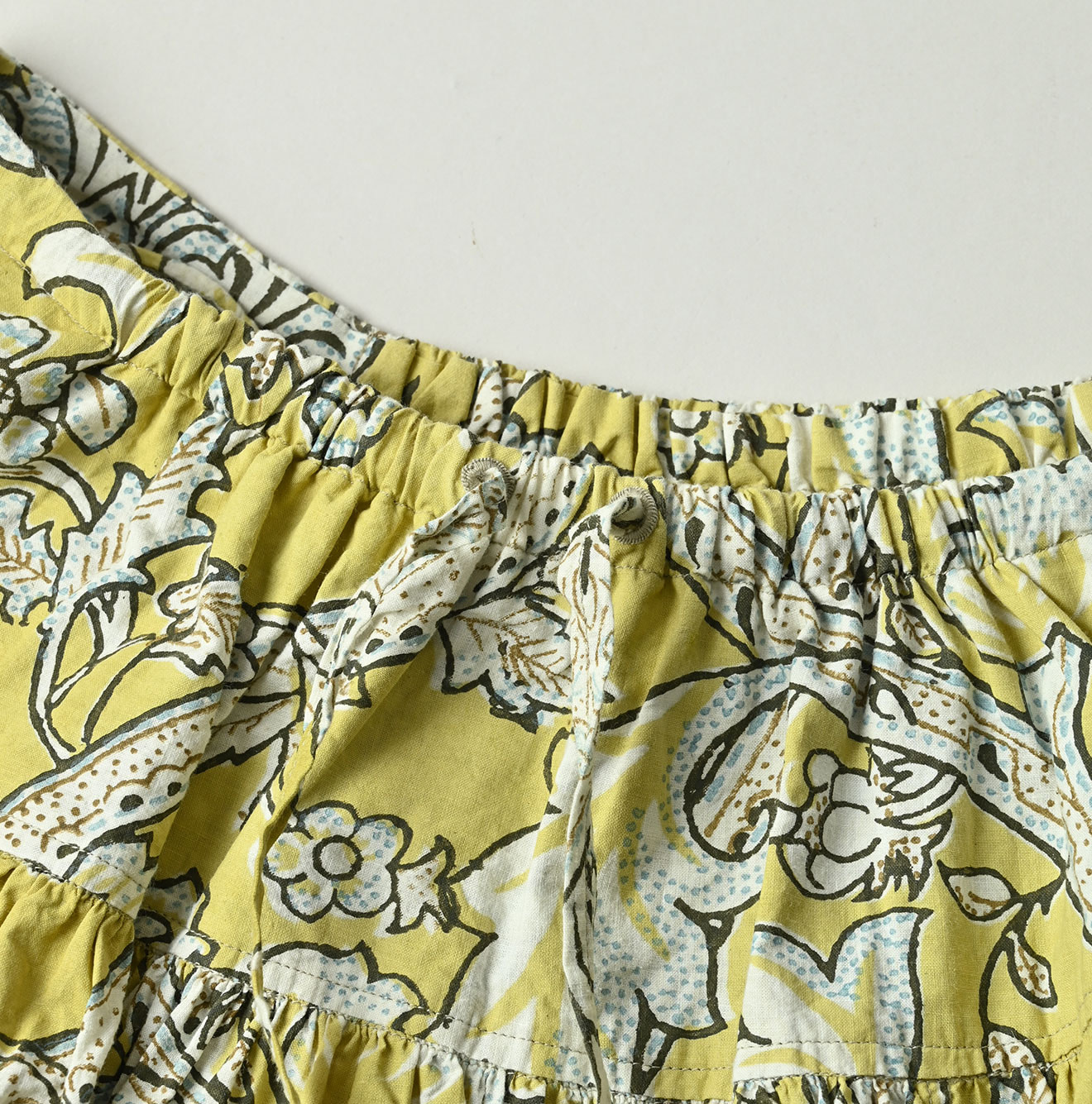 Indian Khadi Flower Sarasa Print Easy Gather Skirt Detail