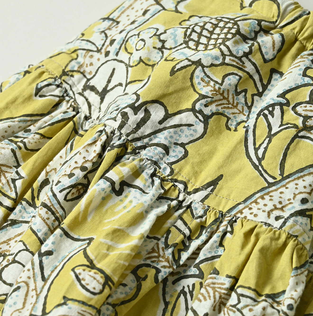 Indian Khadi Flower Sarasa Print Easy Gather Skirt Detail