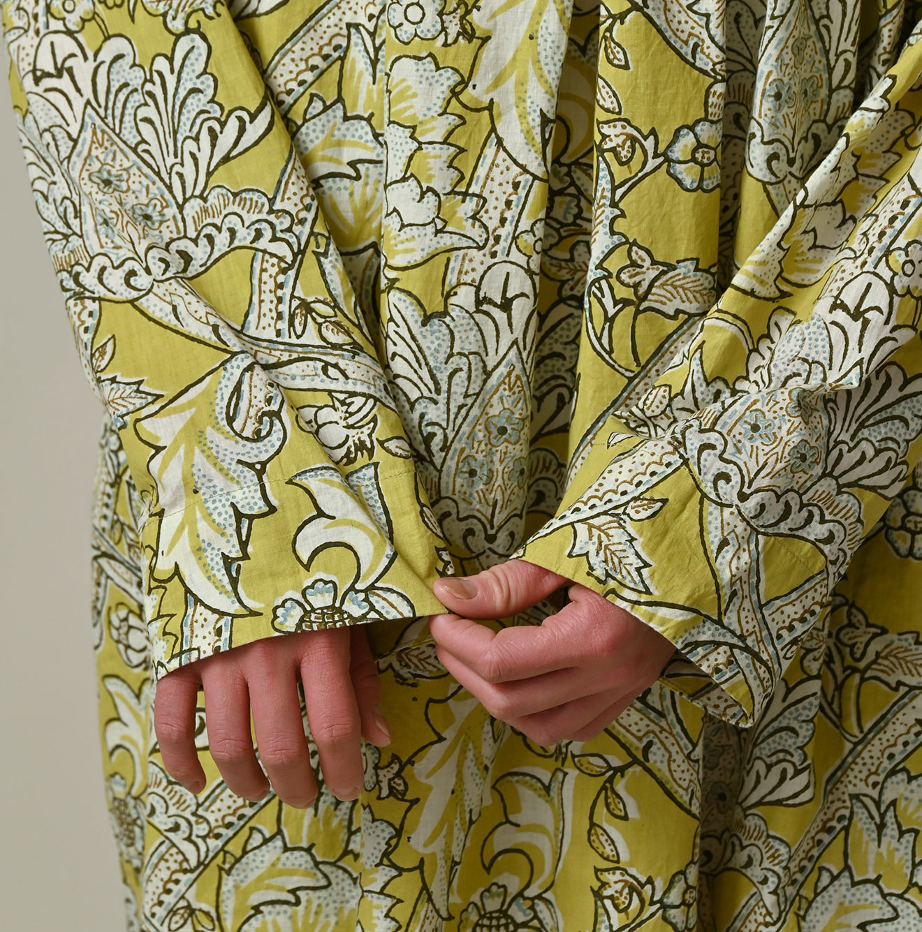 Indian Khadi Flower Sarasa Print Chou Chou Smock Dress Detail