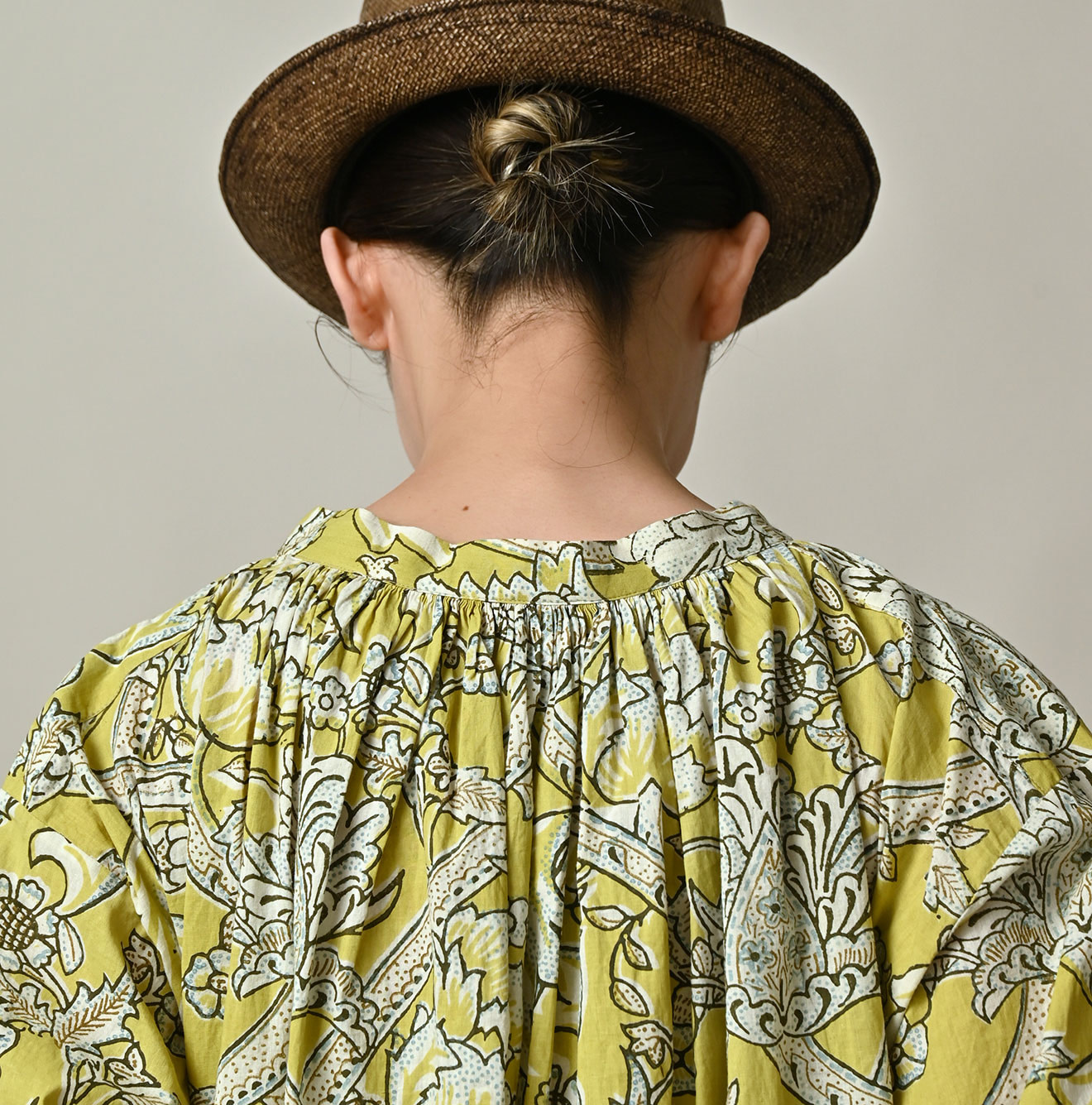 Indian Khadi Flower Sarasa Print Chou Chou Smock Dress Detail