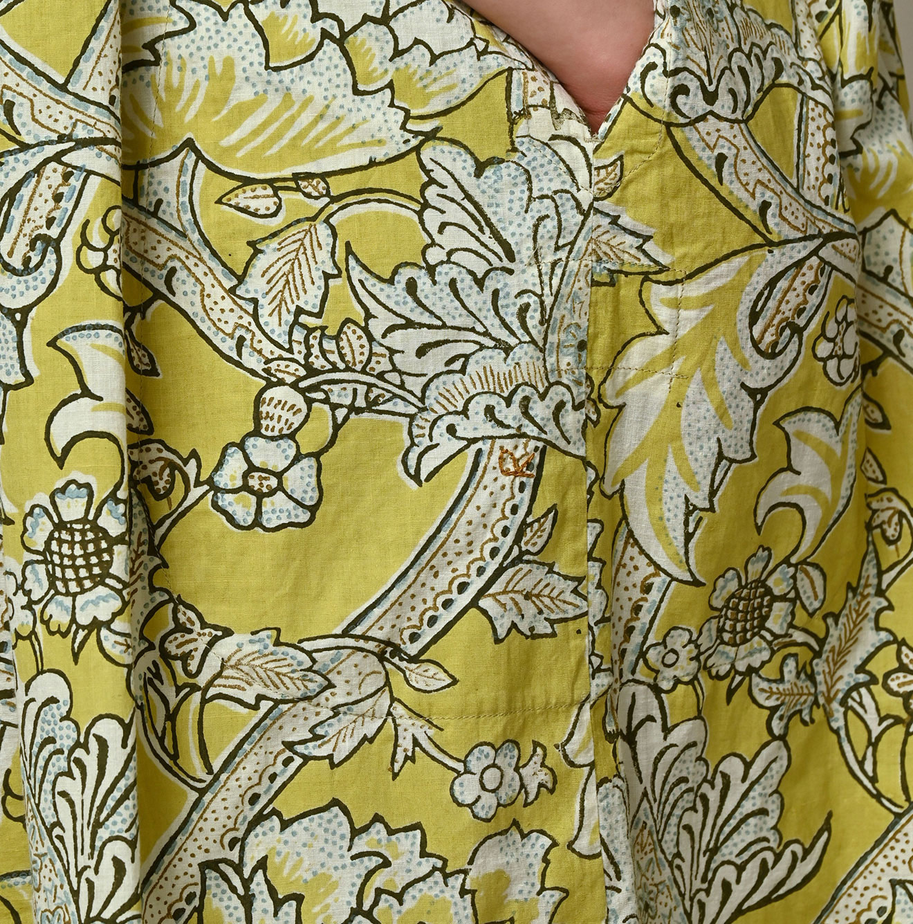 Indian Khadi Flower Sarasa Print Chou Chou Smock Dress Detail