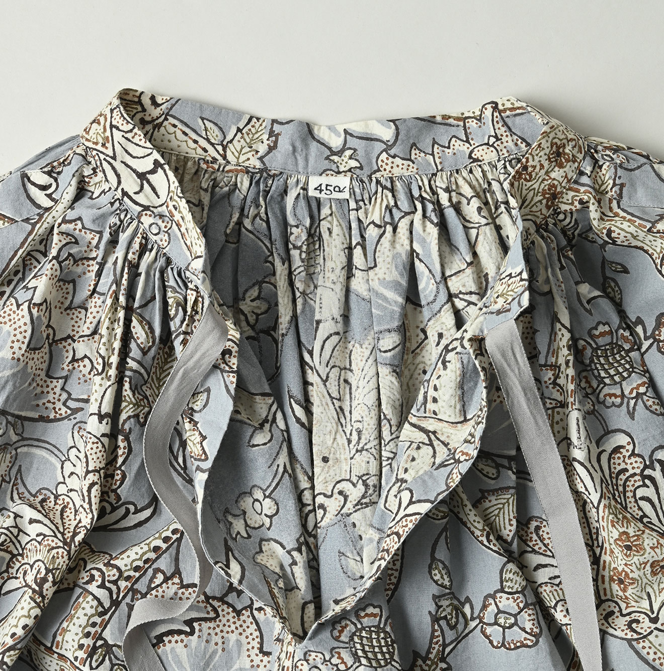 Indian Khadi Flower Sarasa Print Chou Chou Smock Dress Detail