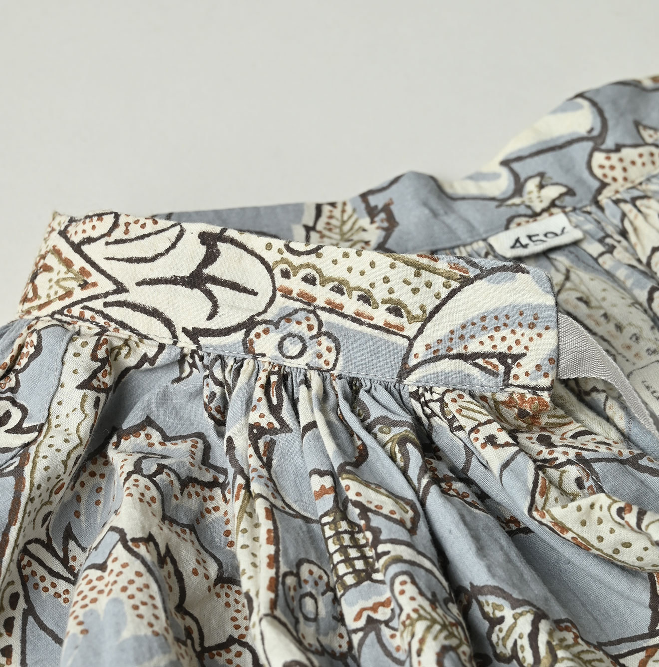 Indian Khadi Flower Sarasa Print Chou Chou Smock Dress Detail