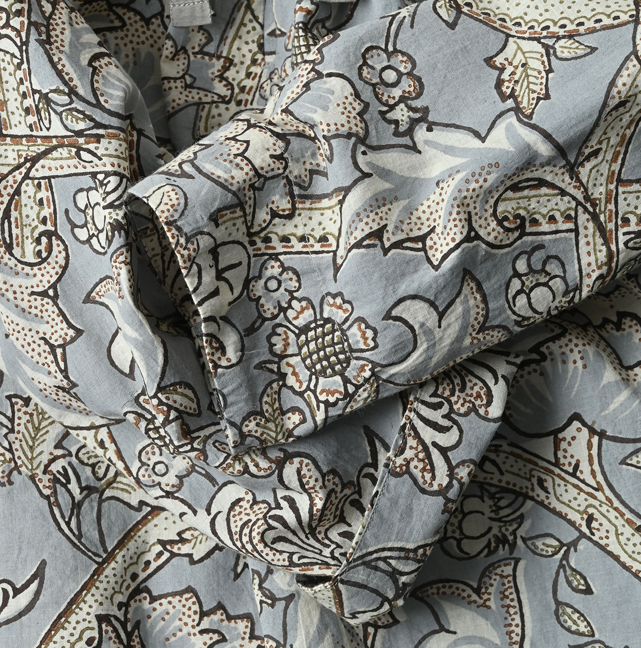 Indian Khadi Flower Sarasa Print Chou Chou Smock Dress Detail